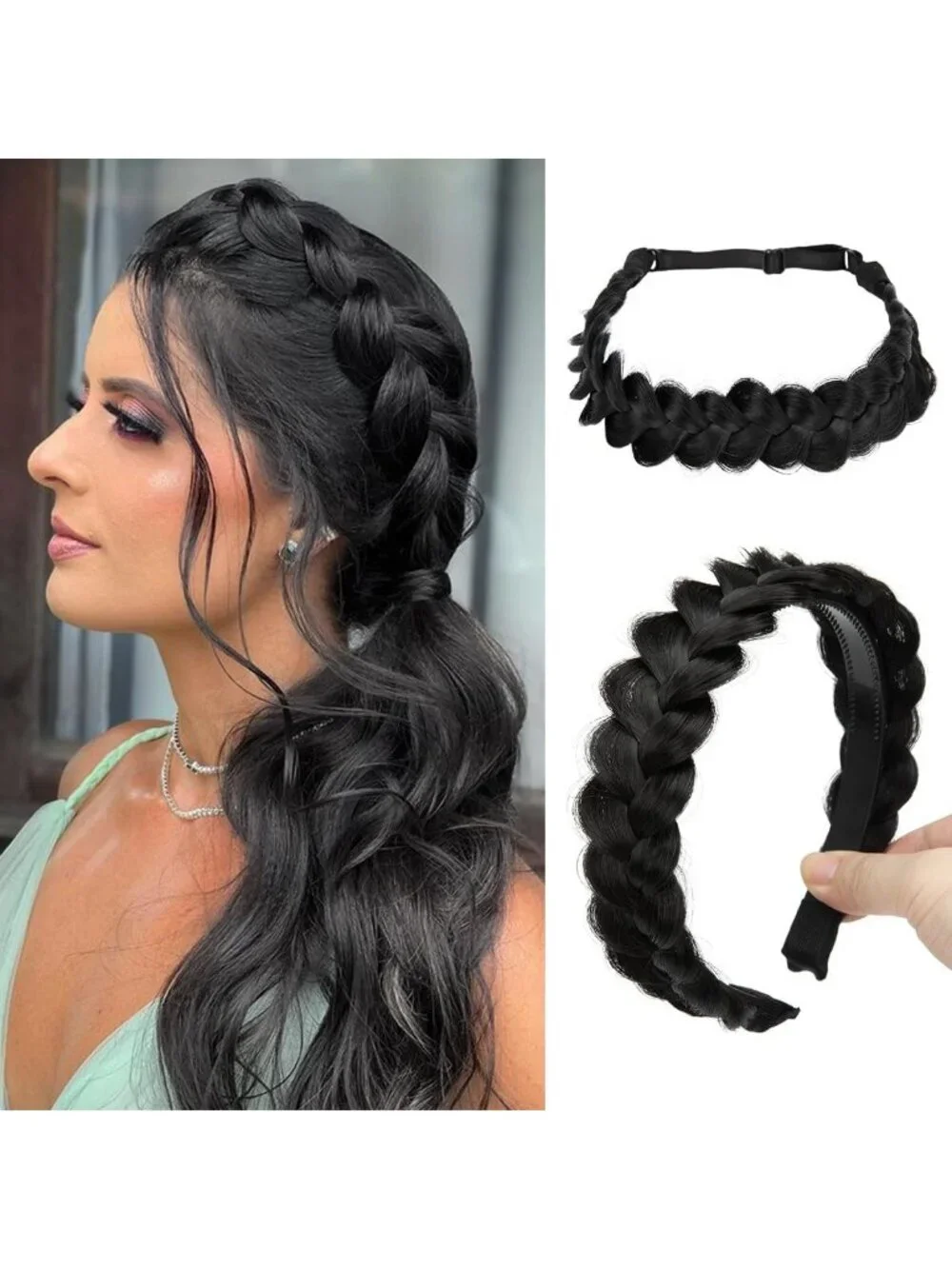 Handmade 2PC Braided Headbands for Women - Elastic Stretch Hair Accessories